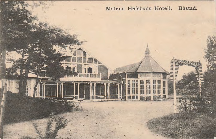 Framsida av Malens Hafsbads Hotell. Båstad.