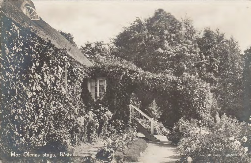 Framsida av Mor Olenas stuga, Båstad.