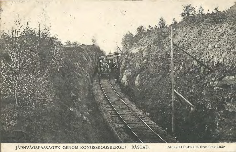 Framsida av JÄRNVÄGSPASSAGEN GENOM KONGSSKOGSBERGET. BÅSTAD.