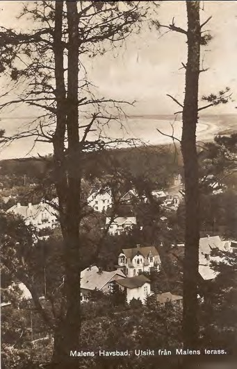 Framsida av Malens Havsbad. Utsikt från Malens terass.