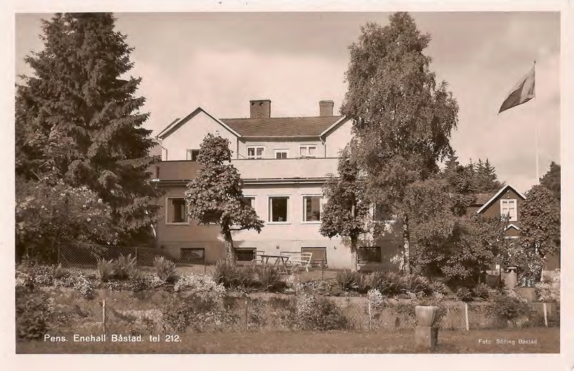 Framsida av Pens. Enehall Båstad. Tel 212.