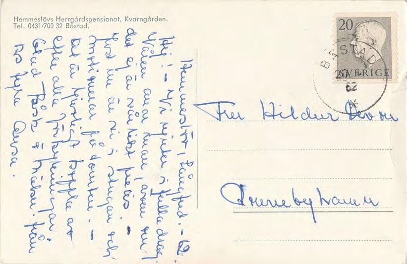 Baksida av Hemmeslövs Herrgårdspensionat. Kvarngården. Tel. 0431/700 32 B