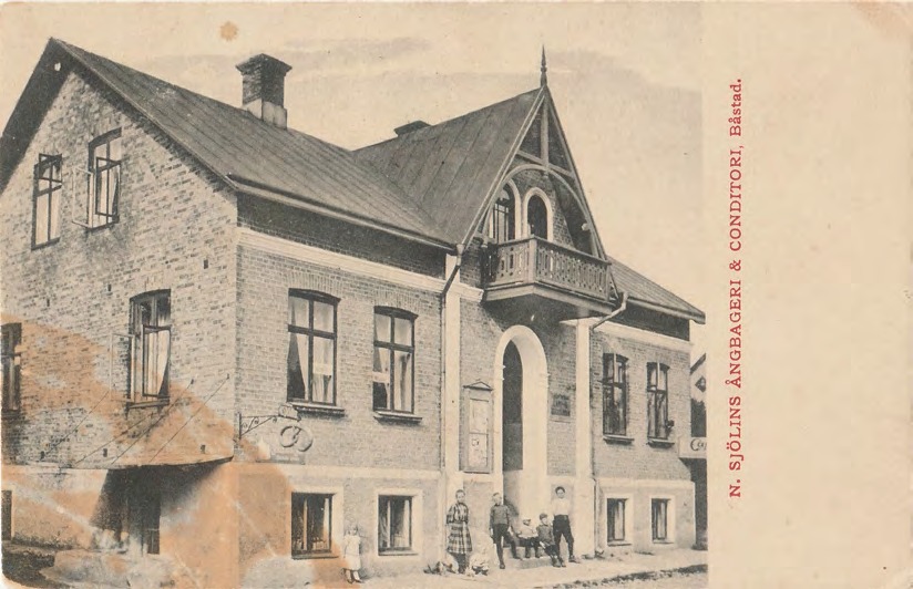 Framsida av N. SJÖLINS ÅNGBAGERI & CONDITORI, Båstad.