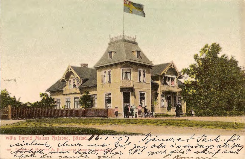 Framsida av Willa Harald Malens Hafsbad, Båstad.