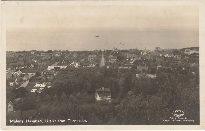 Framsida av Malens Havsbad. Utsikt från Terrassen.