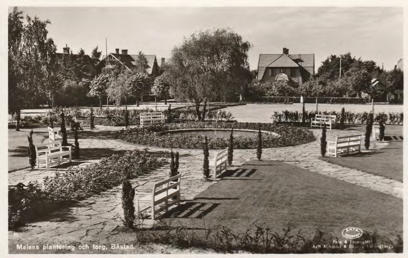 Framsida av Malens plantering och torg, Båstad.