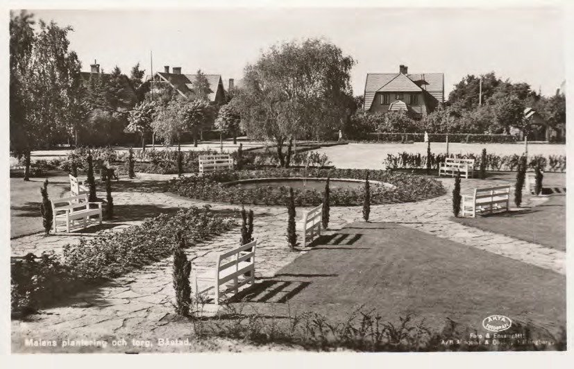Framsida av Malens plantering och torg, Båstad.
