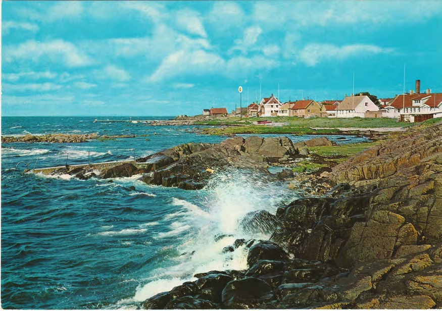 Framsida av Torekov. Havsstranden med bränningar.